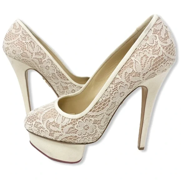 Charlotte Olympia Polly Pumps Lace Platform 6.5 - Picture 3 of 16